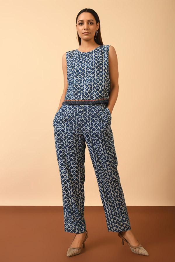 Dabu Printed Indigo Viscose Coord Set
