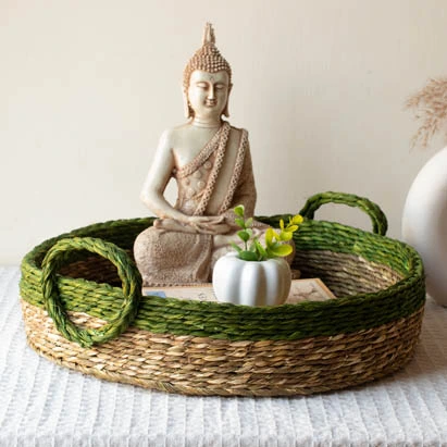 Natural and Green Sabai Grass Table Tray