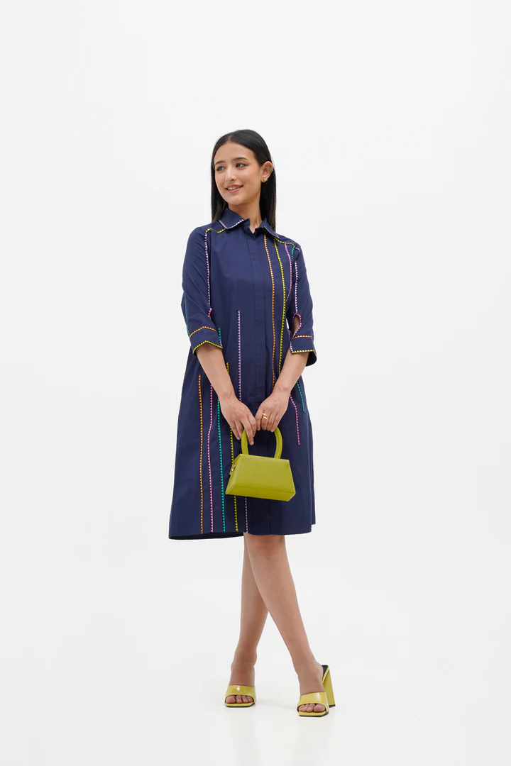 Embroidery Blue Cotton Dress