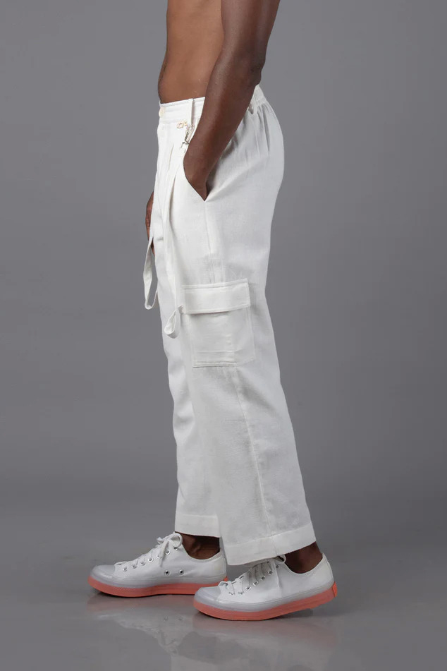 White Cotton Cargo Pant