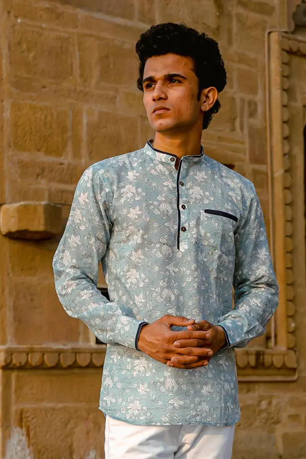 Hand Block Printed Grey Cotton Kurta