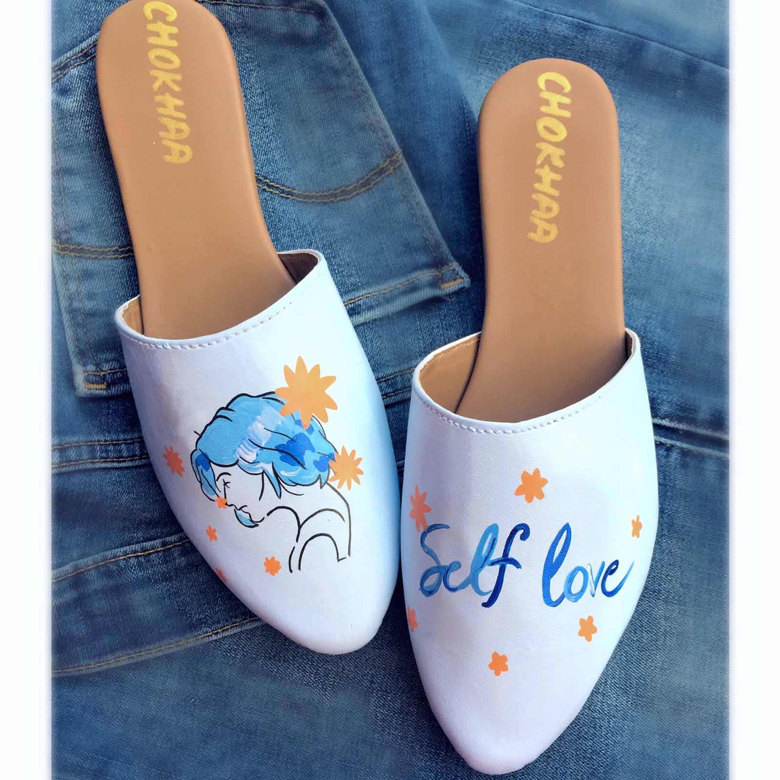 Self Love Painted Light Blue Faux Leather Mule