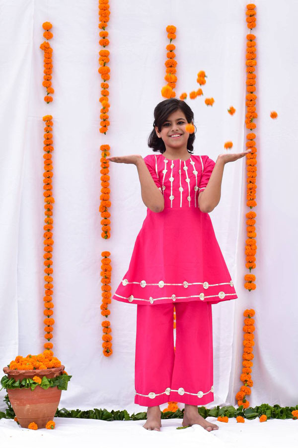Gota Work Pink Cotton Kurta Set