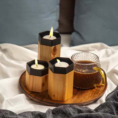 Light Brown Hexagon Metal Tea Light Holder Set of 3