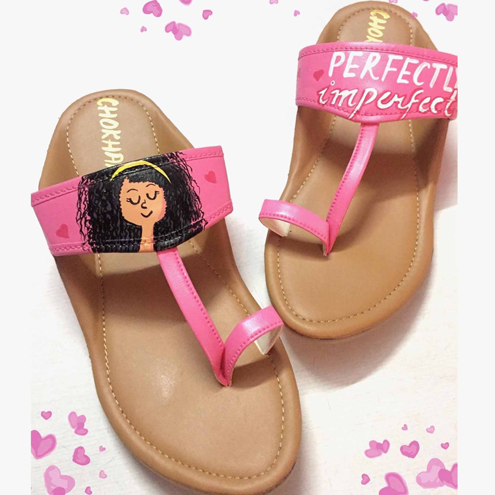 Perfectly Imperfect Painted Pink Faux Leather Kohlapuri