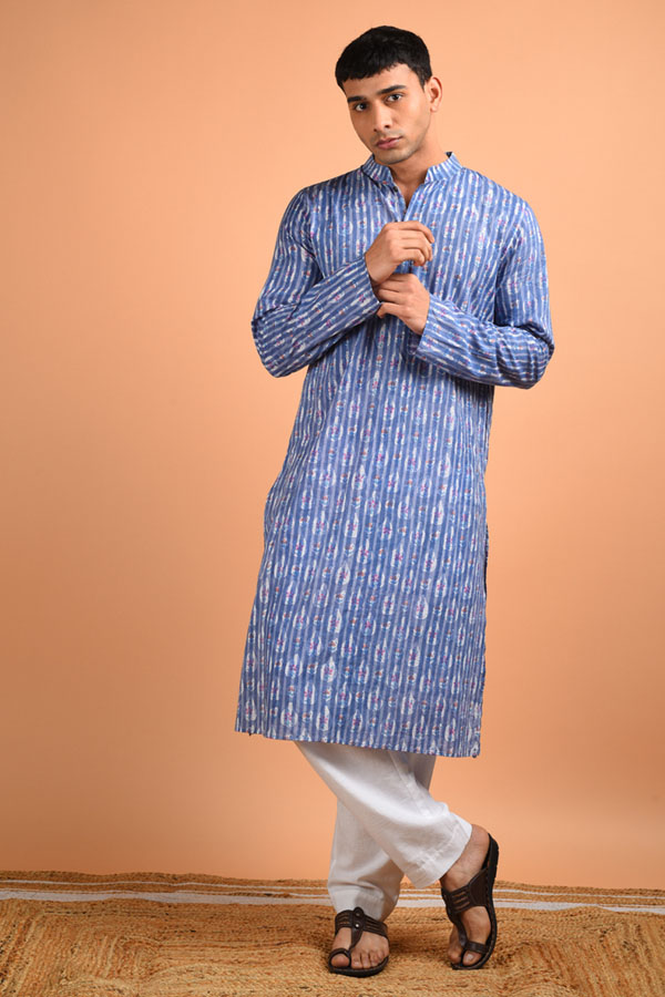 Hand Block Printed Blue Cotton Kurta
