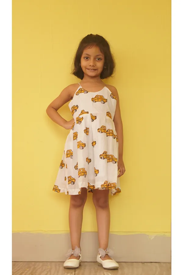 Pili Taxi Printed White Cotton Dress