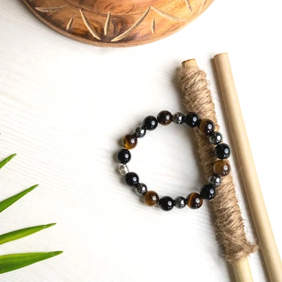 Brown and Black Obsidian Tiger Eye Hematite Healing Bracelet