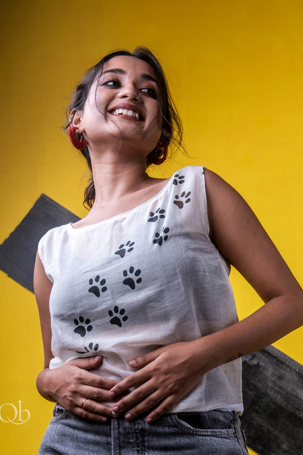 Quirky Printed White Organic Cotton Crop Top