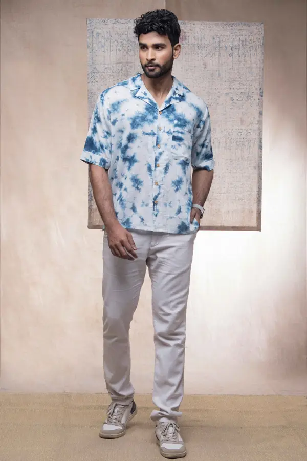 Indigo Tie and Dye Cotton Shirt