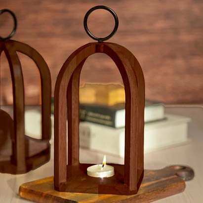 Dark Brown Wooden Hanging Lantern