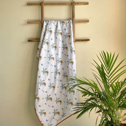 Monkey Printed White Muslin Dohar