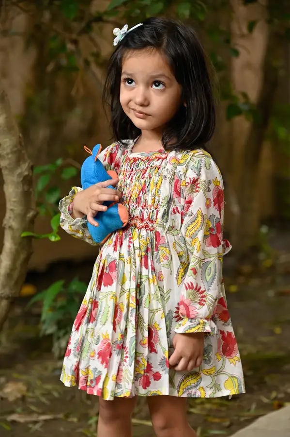 Floral Printed White Cotton Dress