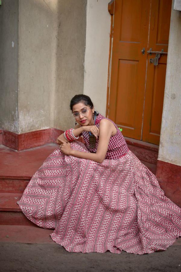Block Printed Maroon and White Cotton and Gamchha Coord Set