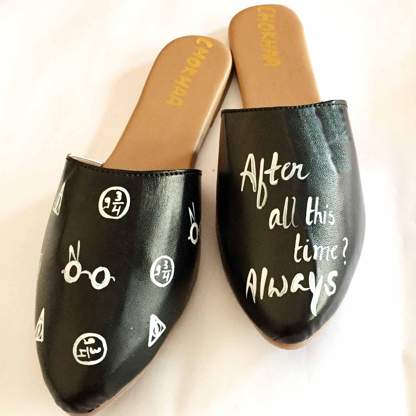 Harry Potter Painted Black Faux Leather Mule