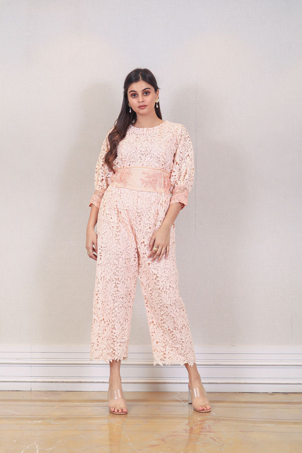 Peach Lace Jumpsuit