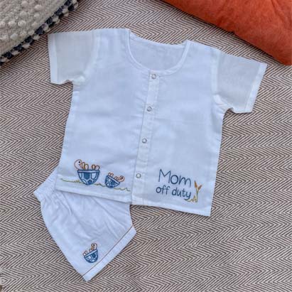  Tortoise Embroidery White Cotton Jhabla Set