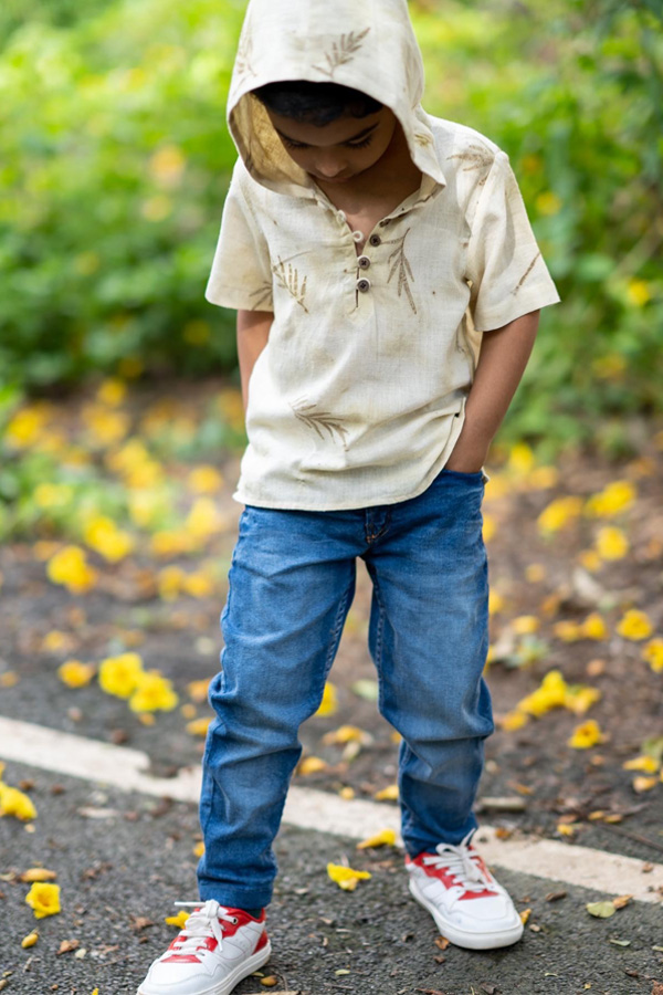 Eco Printed Off White Cotton Kurta