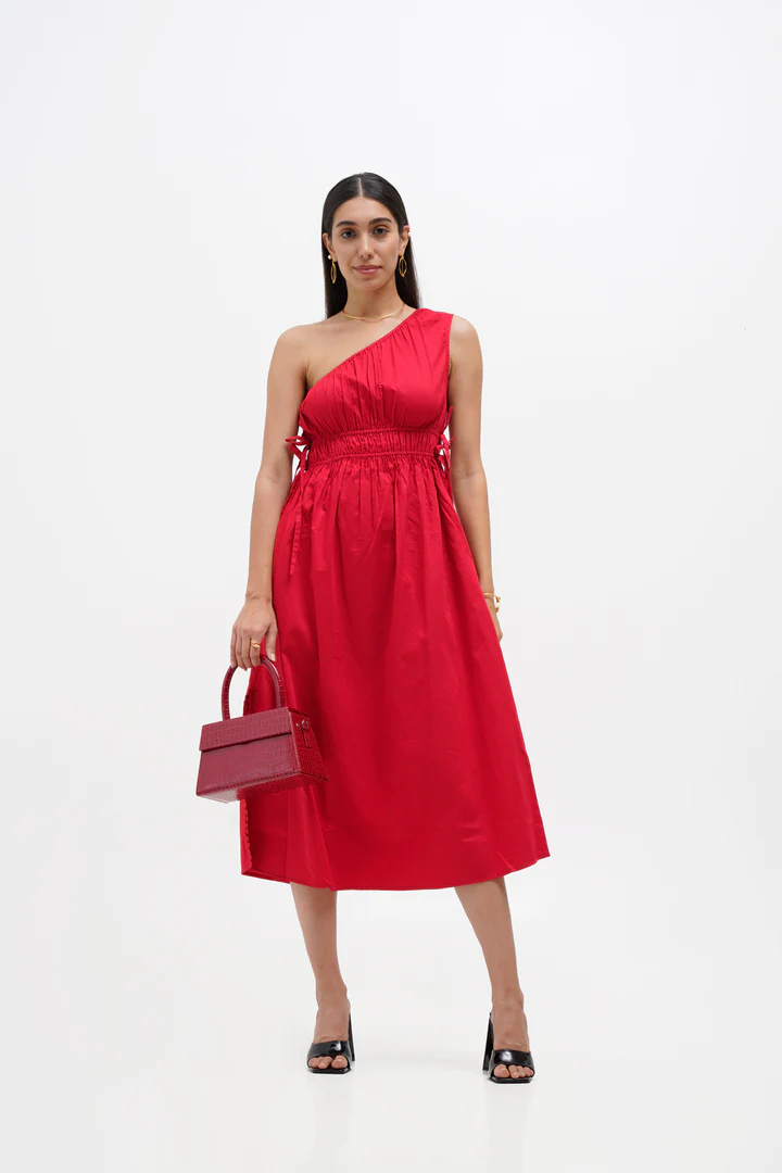 Red Cotton Midi Dress