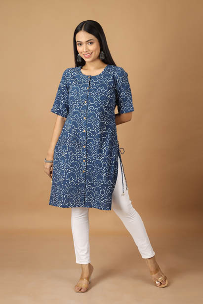 Dabu Printed Indigo Cotton Kurta