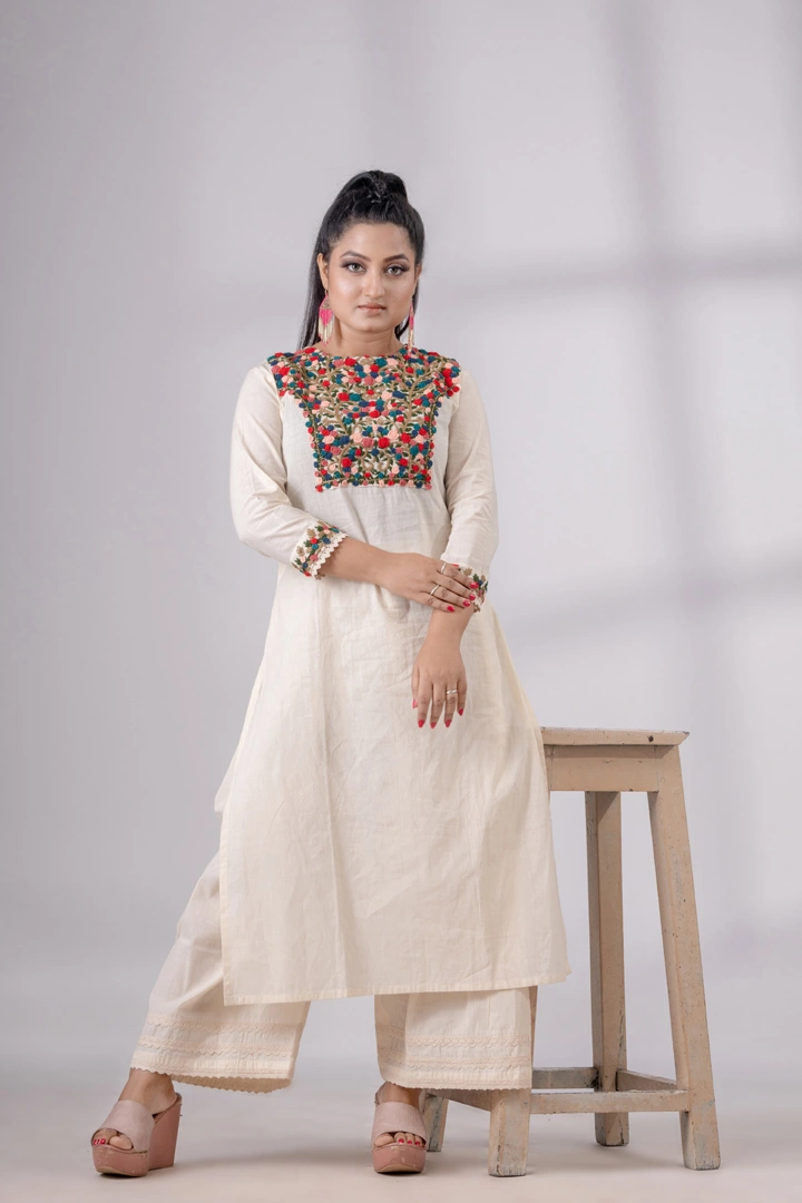 Parsee Embroidery Off-White Khadi Kurta Set