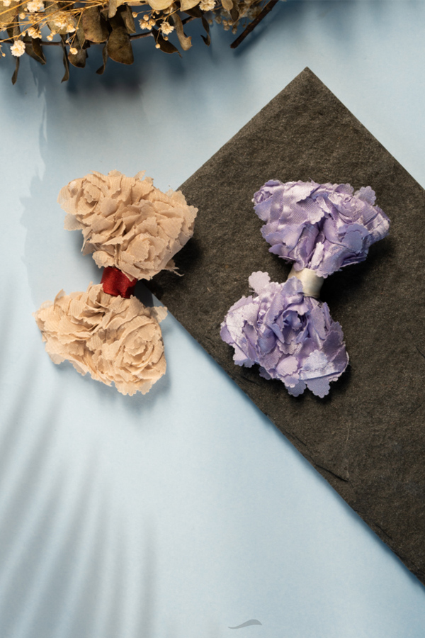 Purple and Beige Cotton Bow Hair Clips Combo
