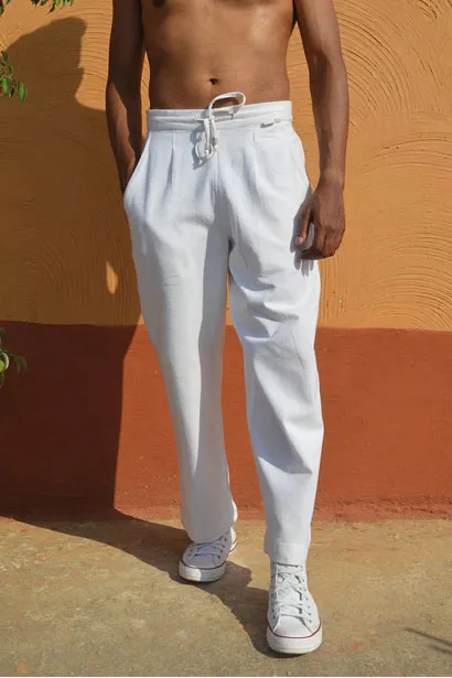White Cotton Straight Trouser