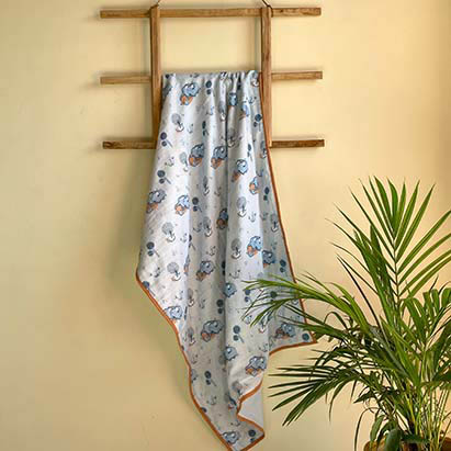 Elephant Printed Light Blue Muslin Dohar