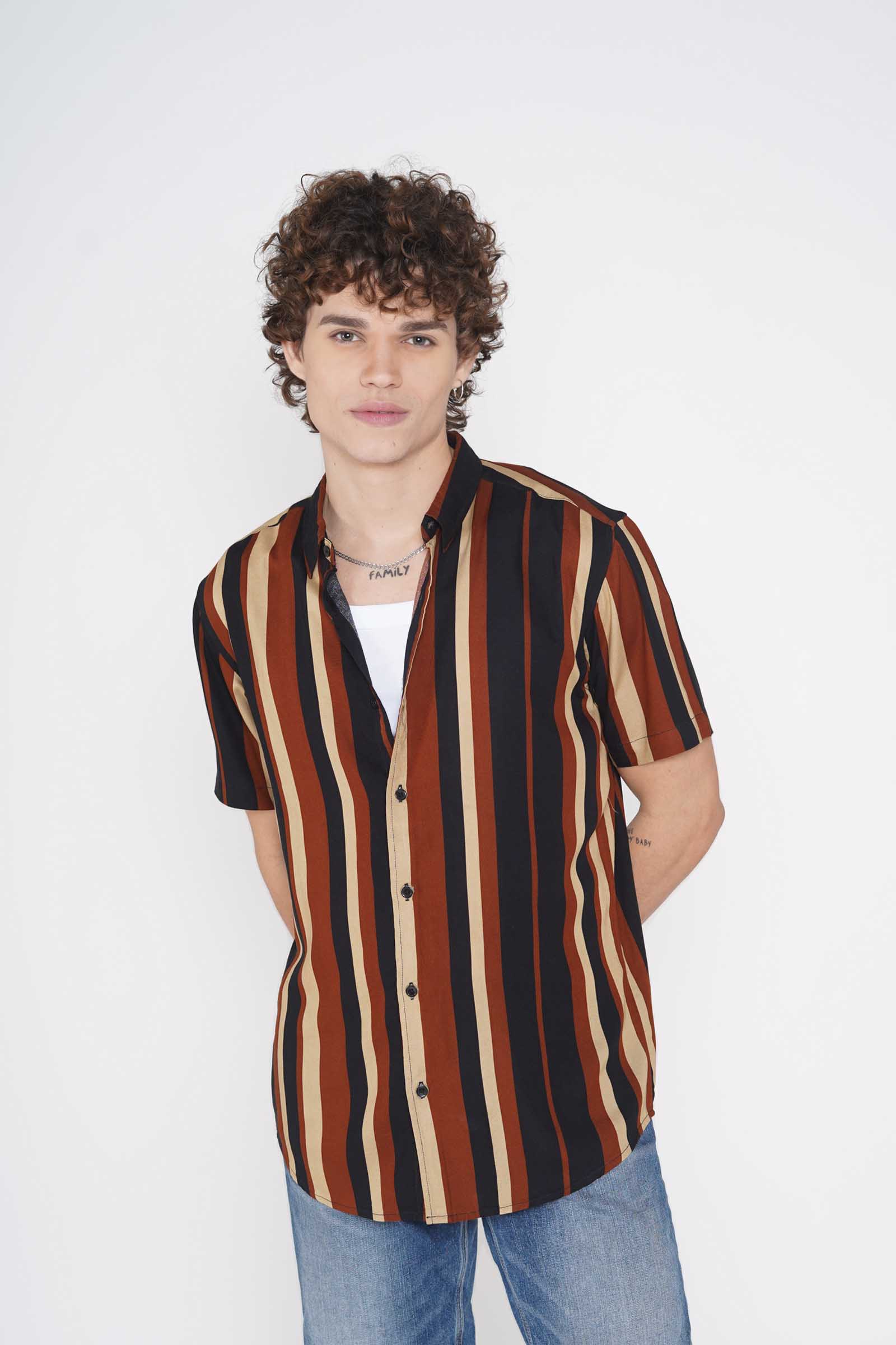 Brown and Black Stripes Viscose Shirt 
