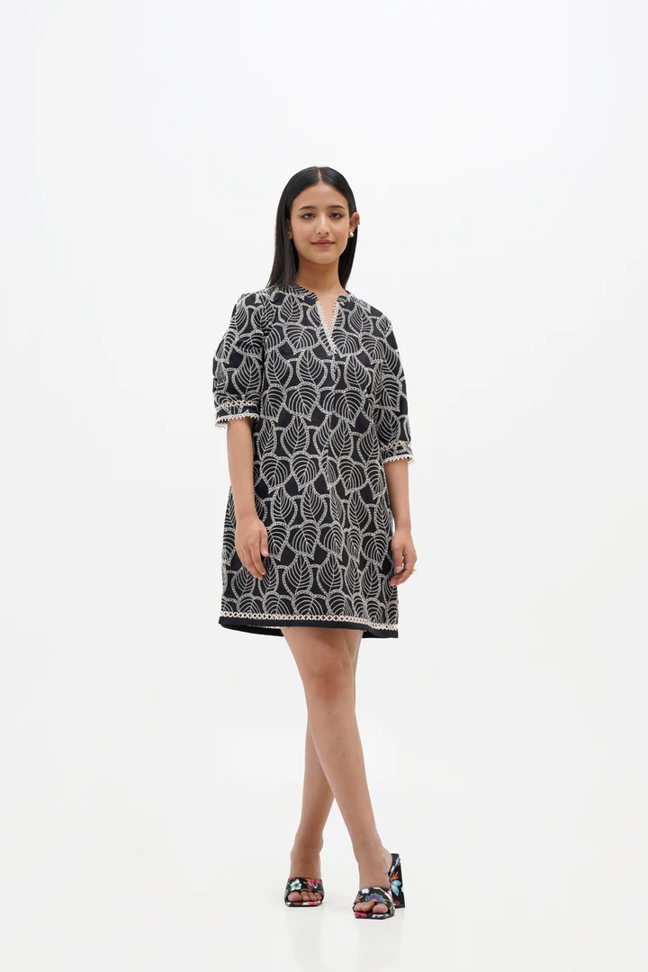 Embroidery Black Cotton Dress