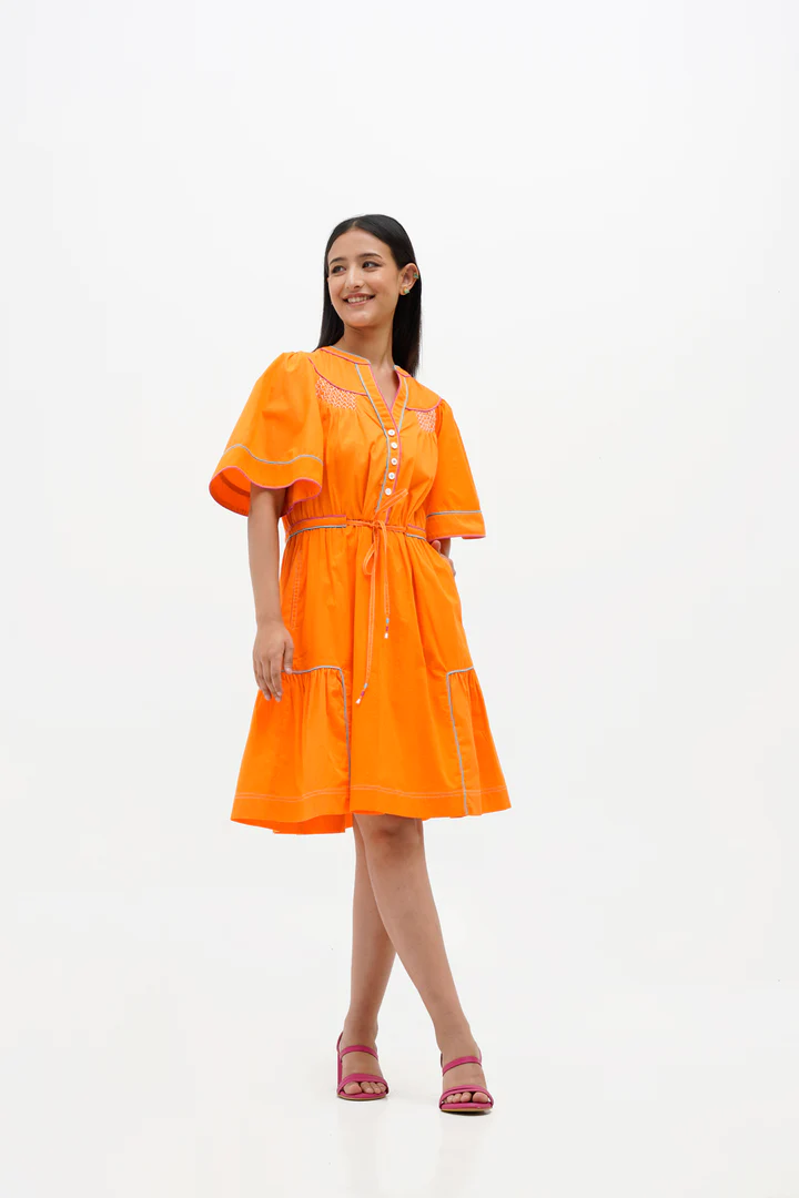 Embroidery Orange Cotton Dress