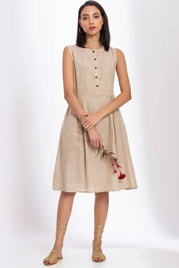 Brown Cotton Linen Midi Dress