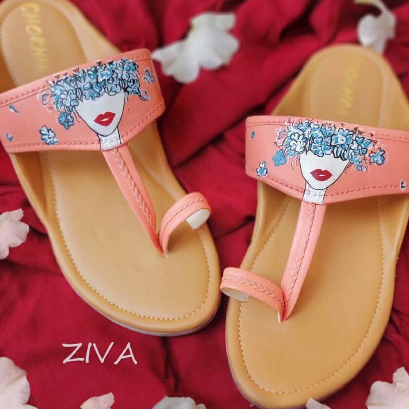 Ziva Painted Peach Faux Leather Kohlapuri