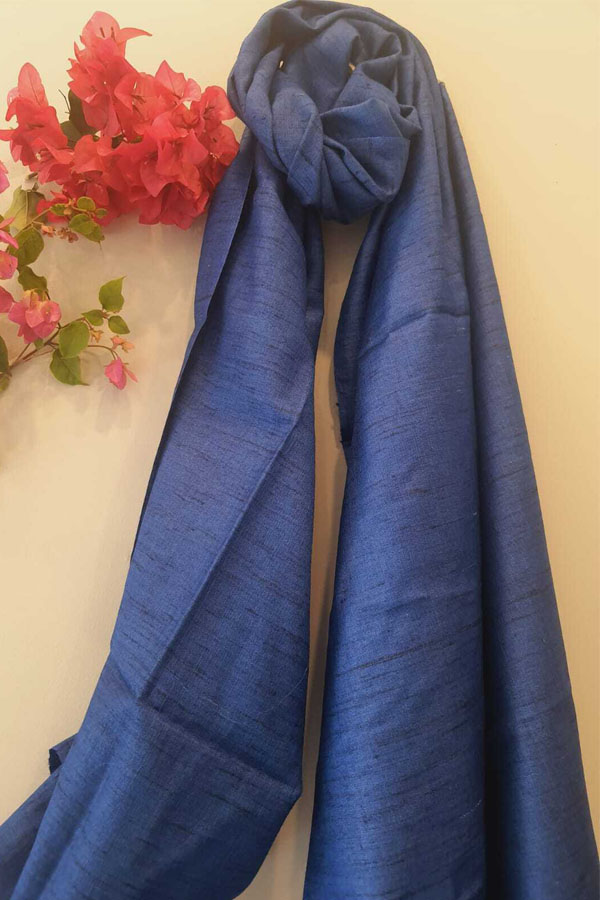Navy Blue Kosa Silk Stole