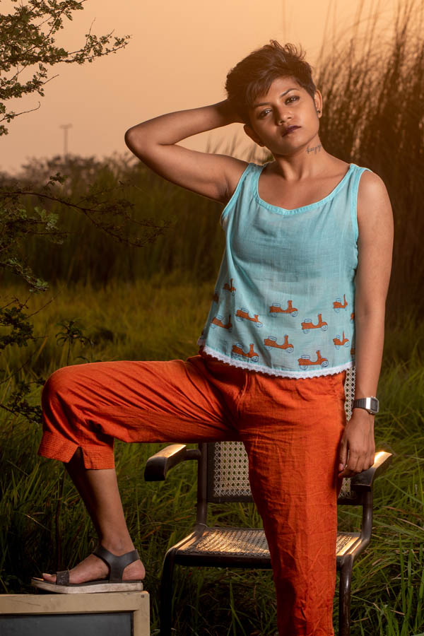 Quirky Printed Blue Organic Cotton Crop Top