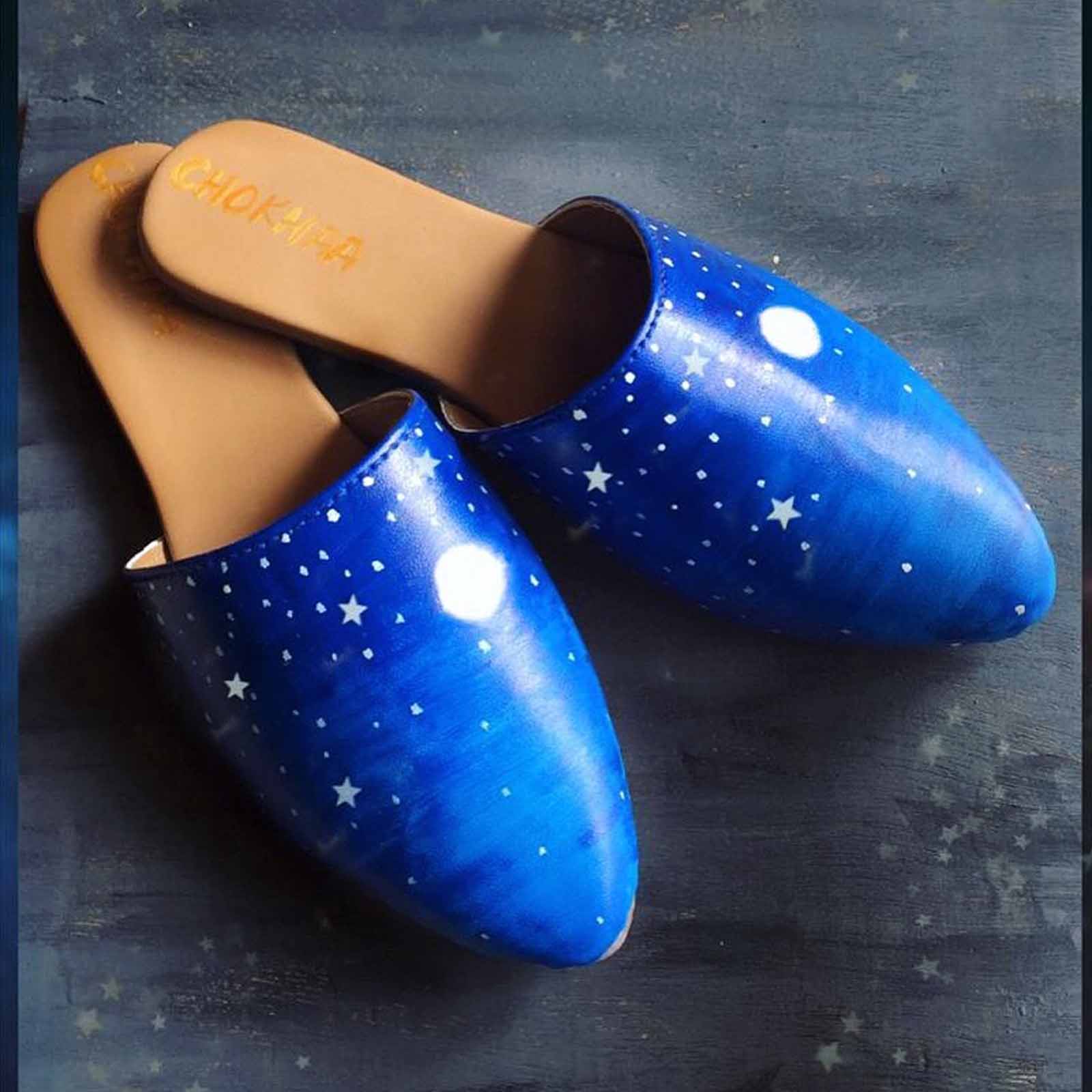 Dream Painted Blue Faux Leather Mule