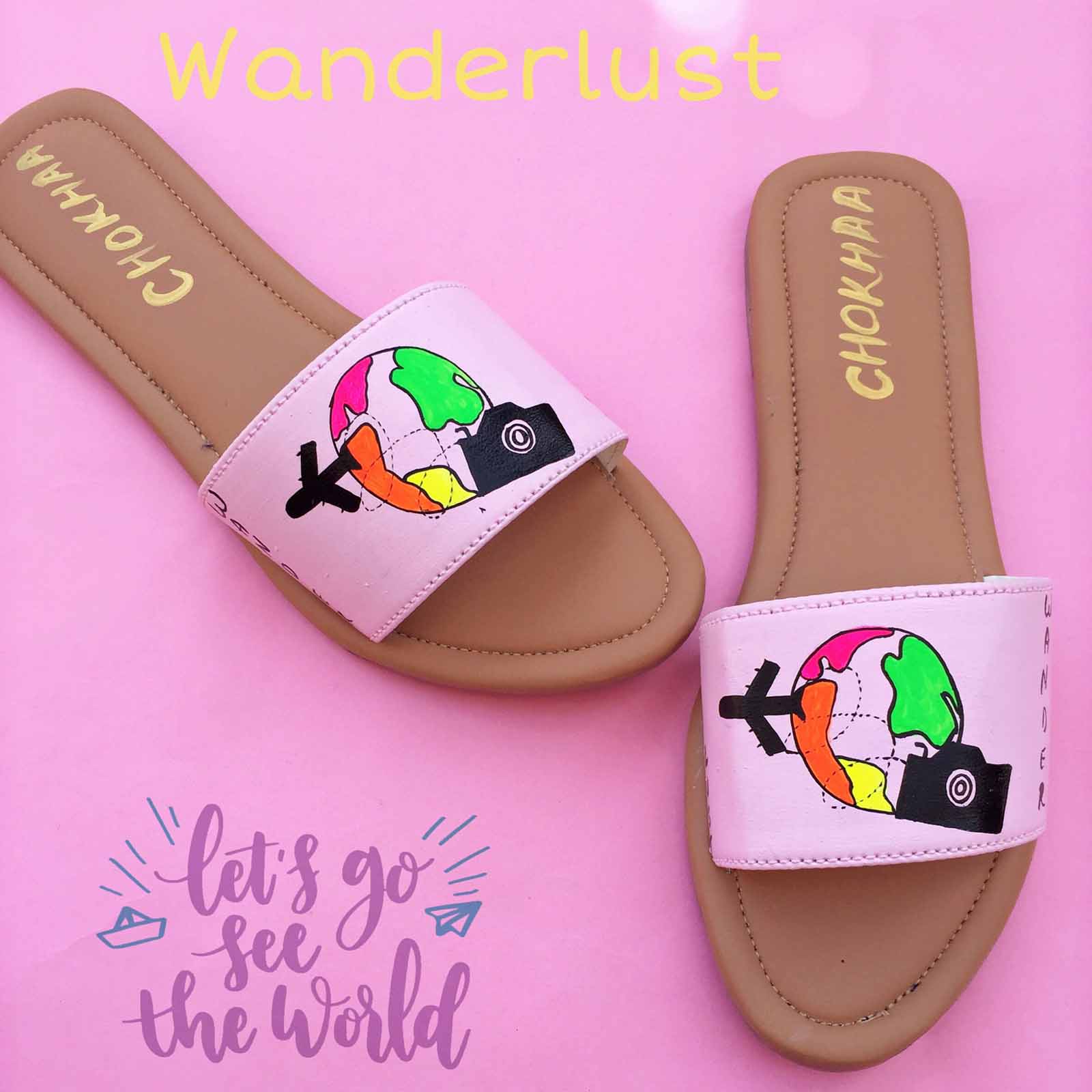 Quirky Painted Pink Faux Leather Sliders