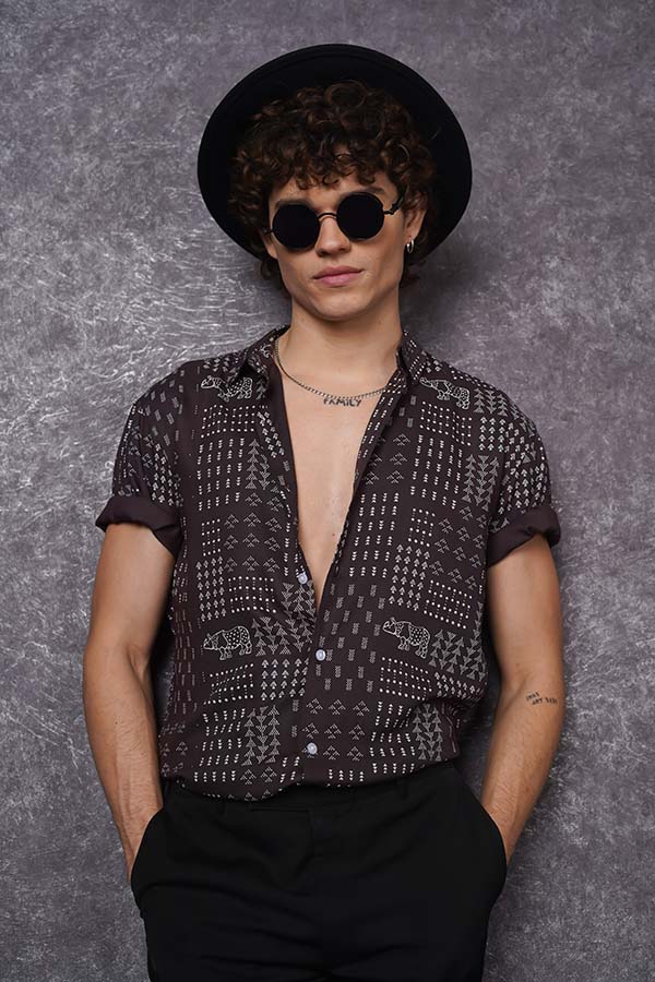 Printed Charcoal Black Viscose Shirt