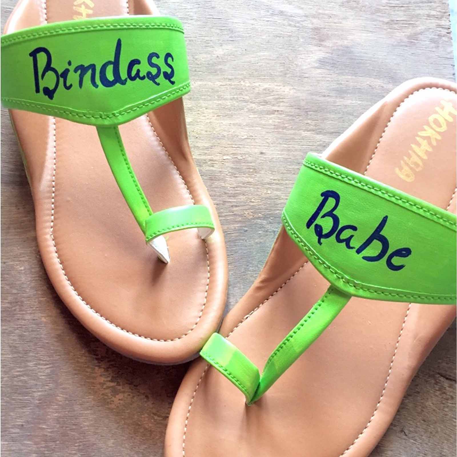 Bindass Babe Painted Green Faux Leather Kohlapuri