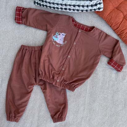 Embroidery Brown Cotton Coord Set