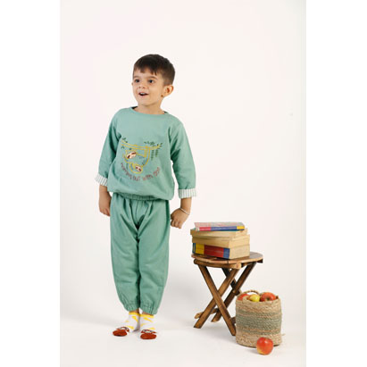 Embroidery Green Cotton Coord Set