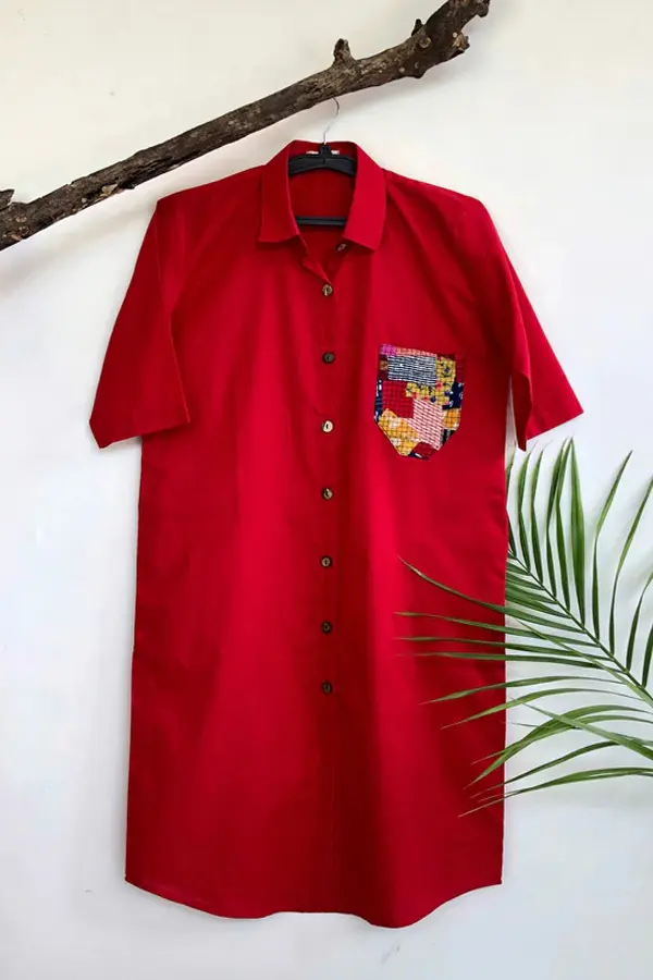 Patchwork Red Cotton Dress