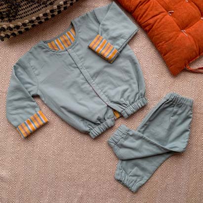 Embroidery Blue Cotton Coord Set