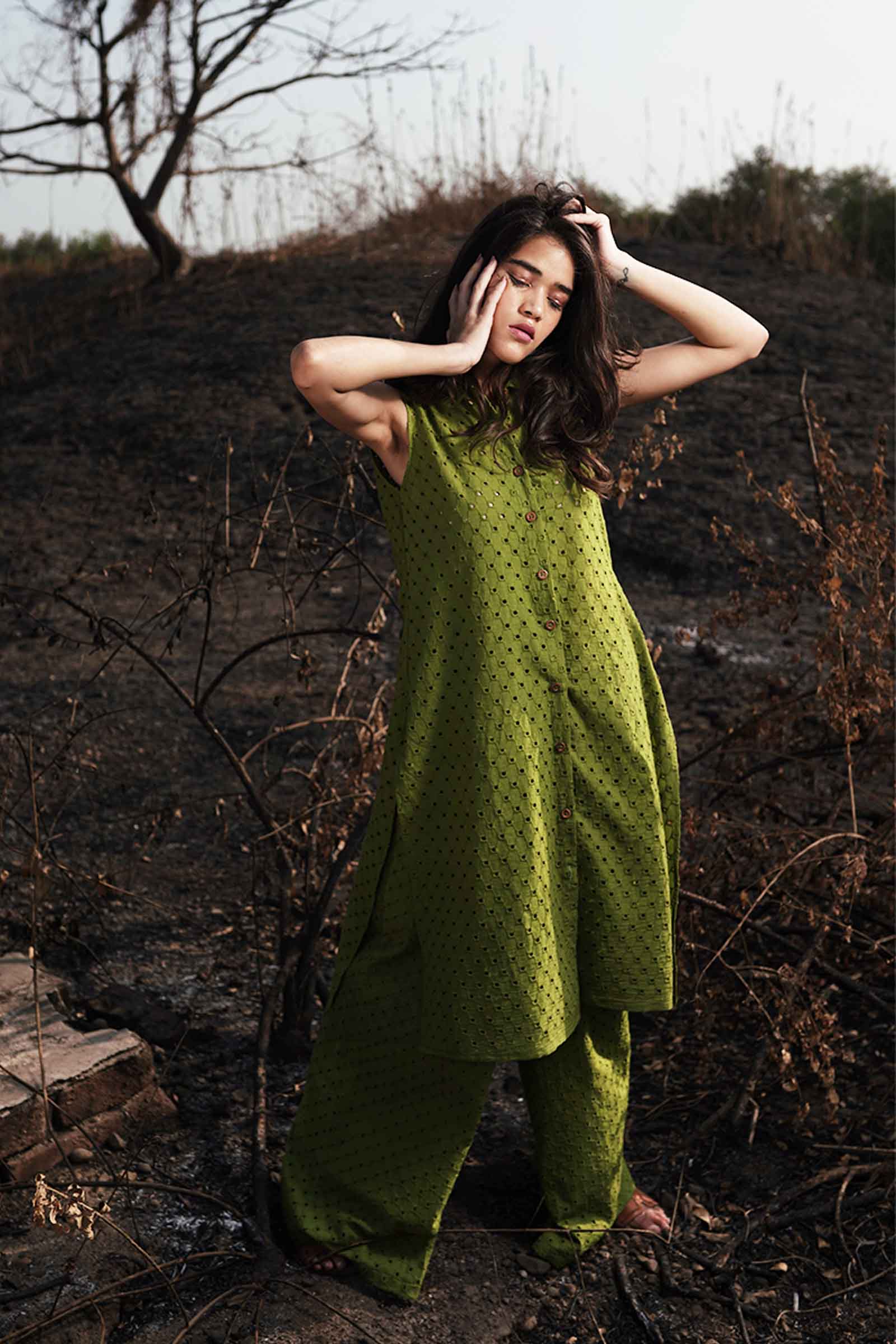 Embroidery Green Cotton Kurta