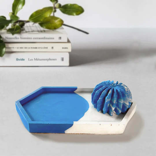 Hexagon Shaped Marbled Trinket and Candle Tray Organizer 
