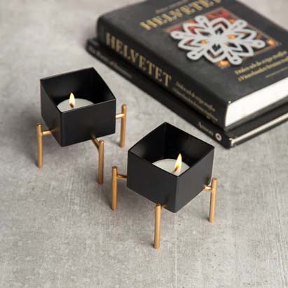 Black and Gold Metal Candle Holder Set of 2