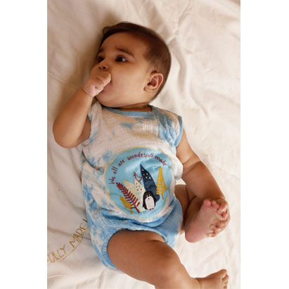 Embroidery Blue and White Muslin Romper