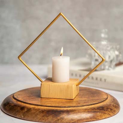 Gold Wooden and Metal Candle Holder 