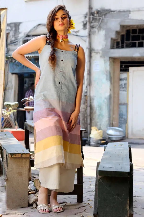 Embroidery Multicolor Khadi Kurta Set