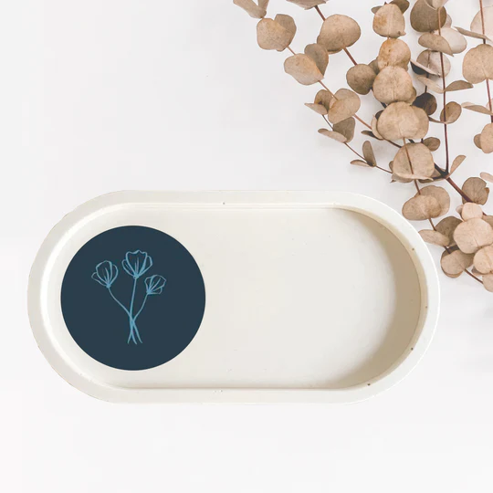 White Oval Shaped Marbled Trinket and Candle Tray Organizer 
